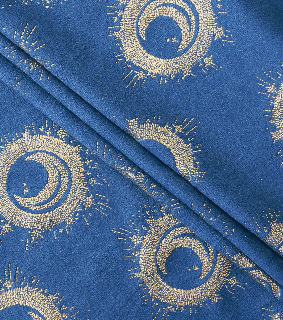 Metallic Moon Circles on Blue Pure Plush Fleece Fabric