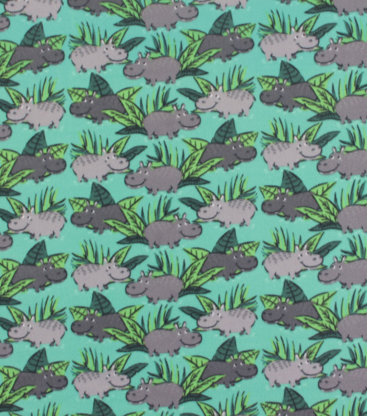 Blizzard Fleece Fabric Hippos On Teal