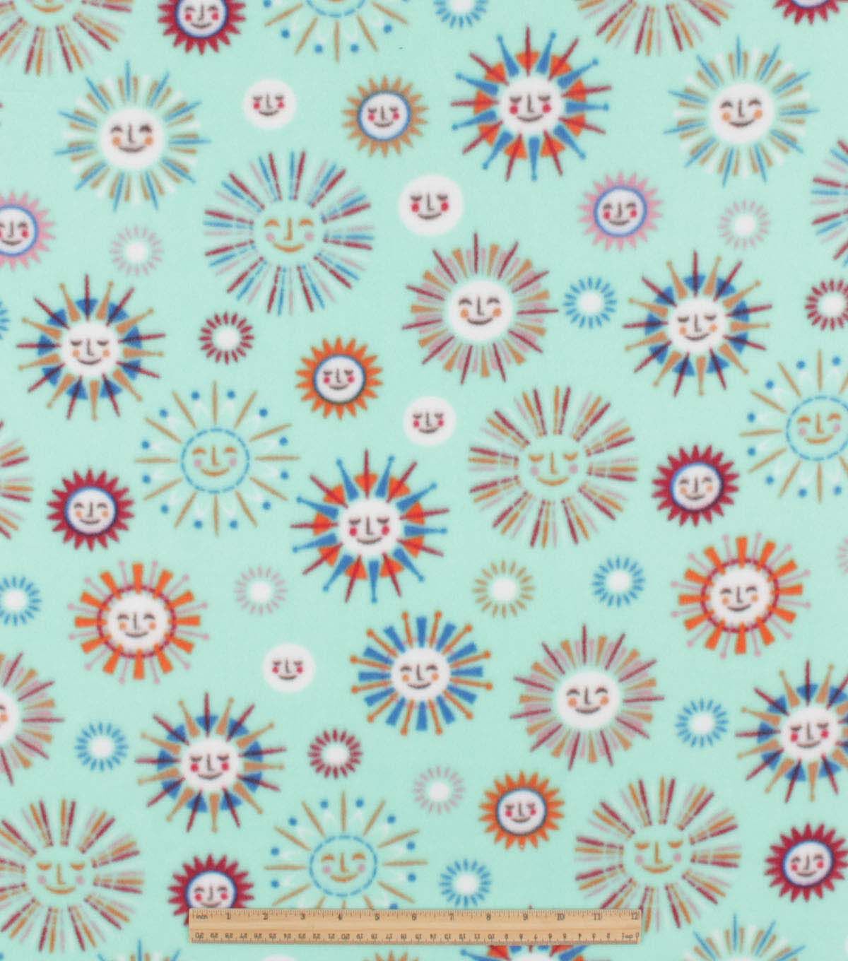 Smiling Suns on Blue Anti Pill Plush Fleece Fabric