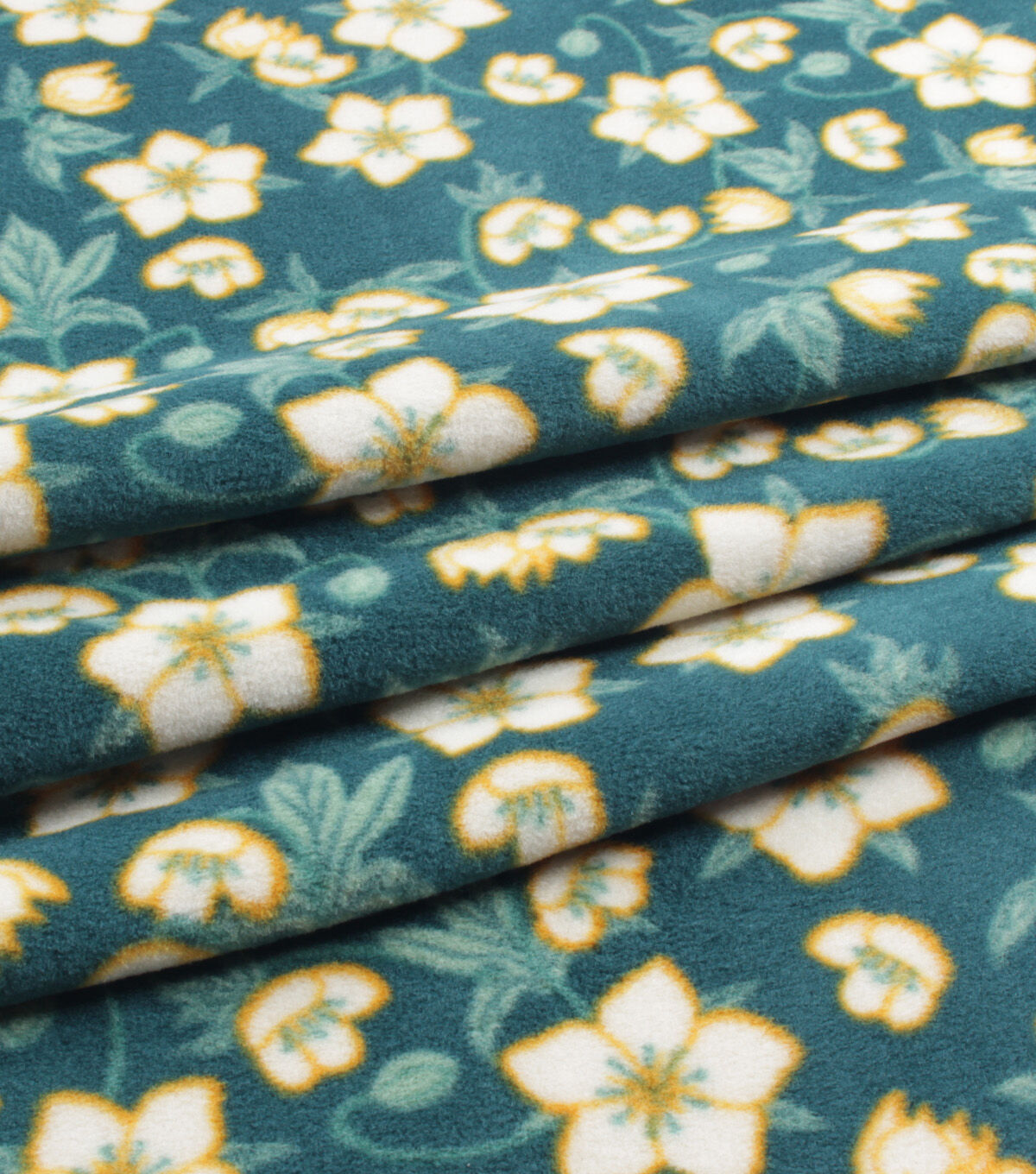 Yellow Floral on Green Anti Pill Fleece Fabric