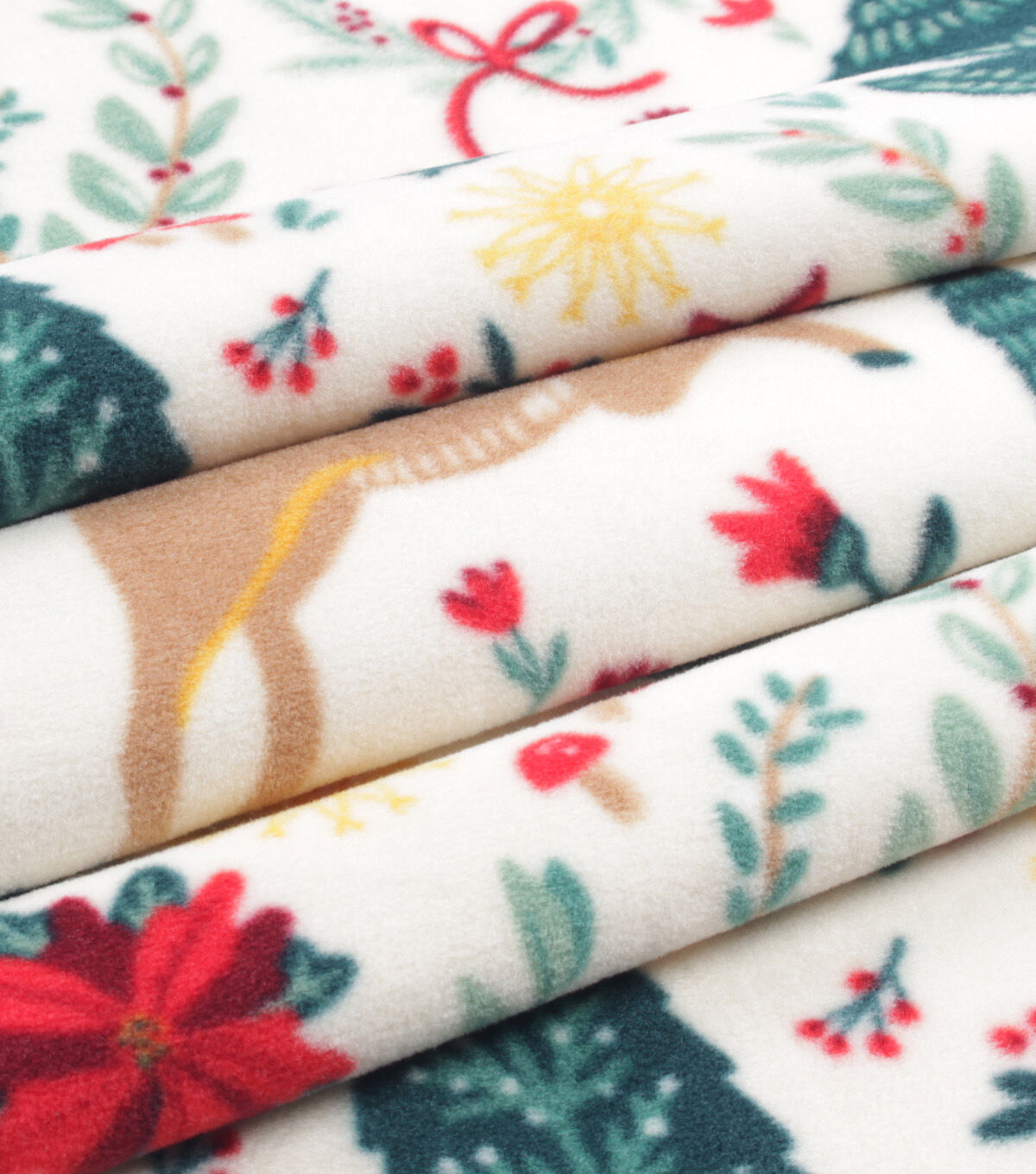 Folk Art on White Anti Pill Fleece Fabric