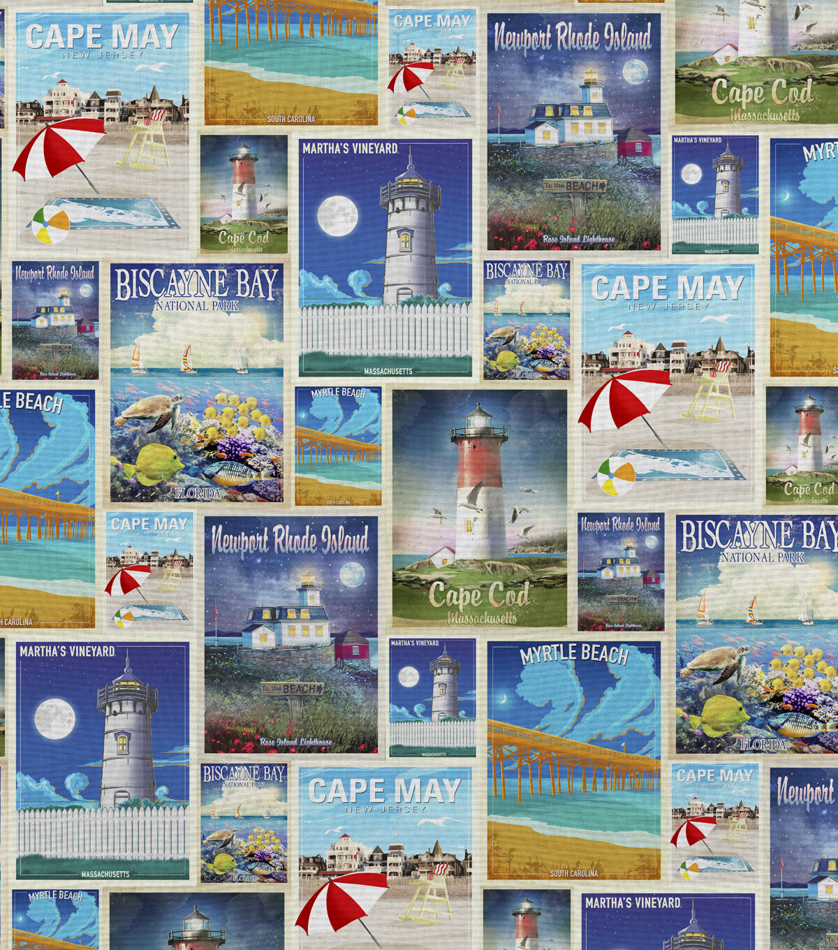 David Textiles Blue Coastal USA Novelty Cotton Fabric