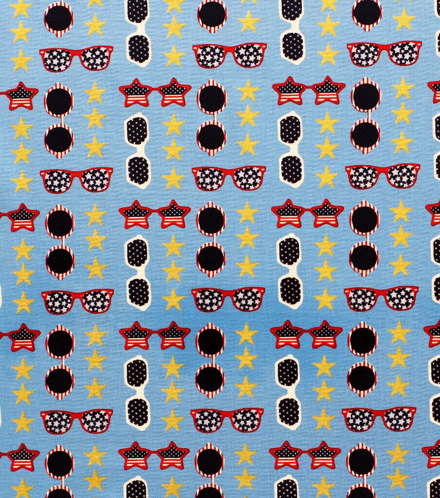 Patriotic Sunglasses Keepsake Metallic Cotton Fabric