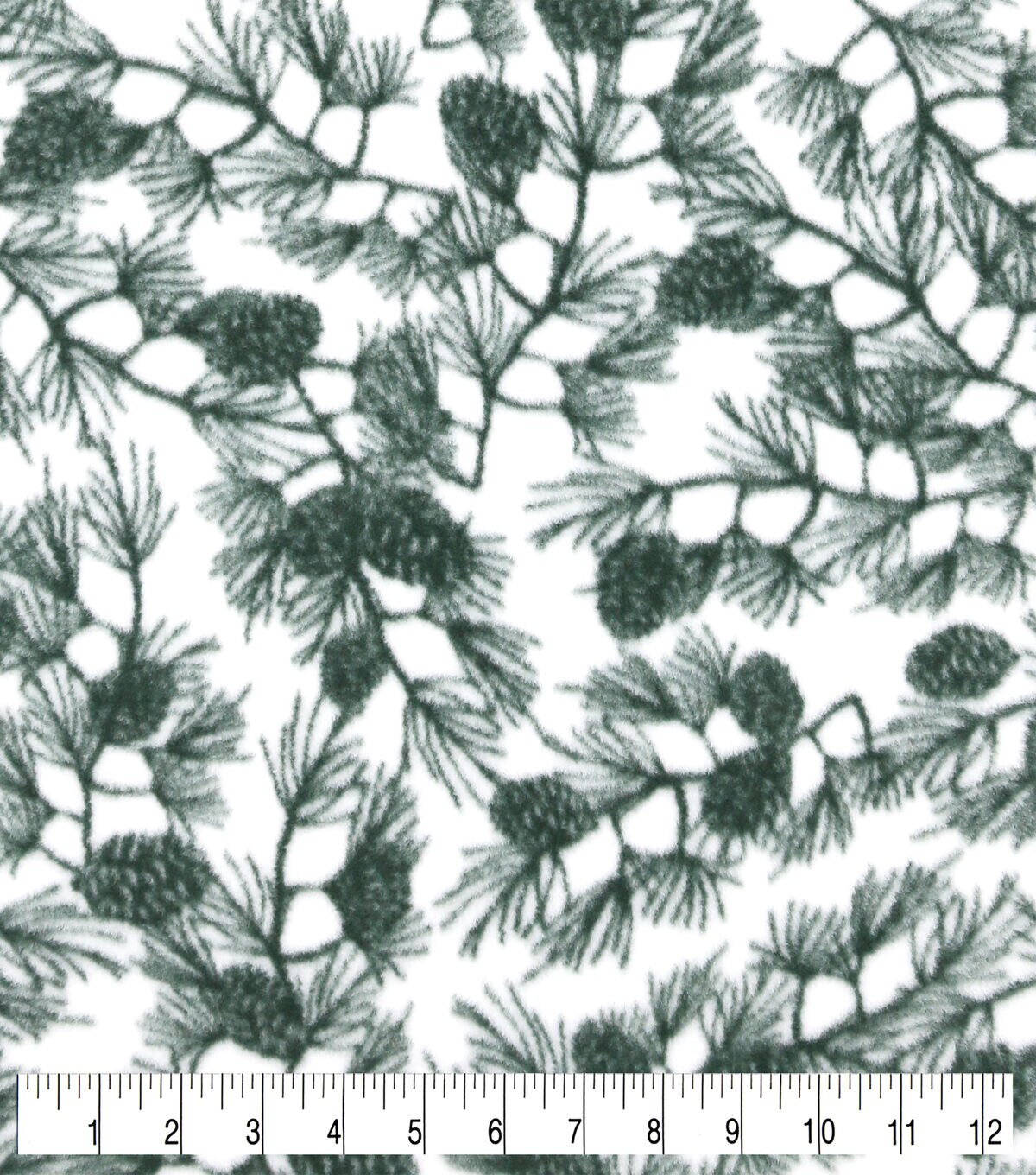 Green Branches on White Anti Pill Fleece Fabric