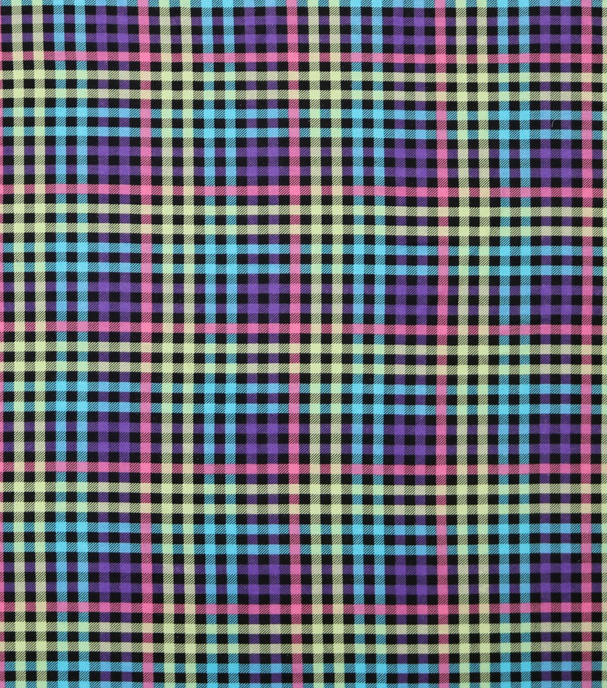 Neon Plaid On Black Super Snuggle Flannel Fabric