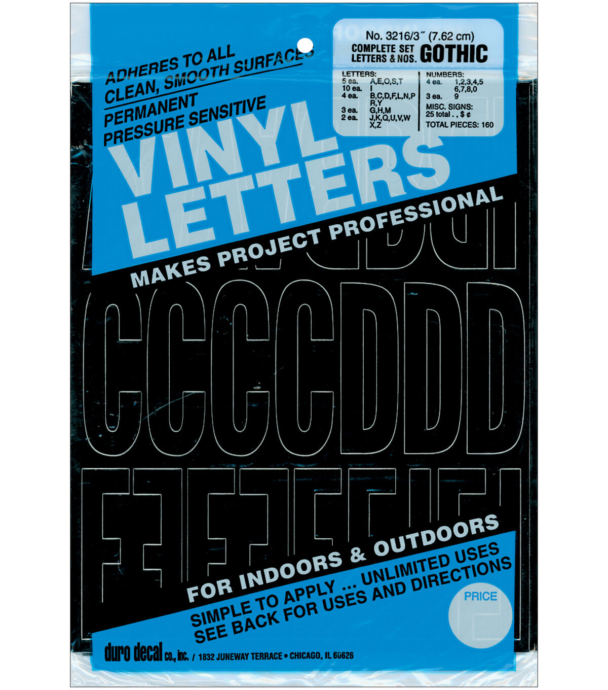 Duro Decal 160 pk 3'' Permanent Adhesive Vinyl Letters & Numbers Black