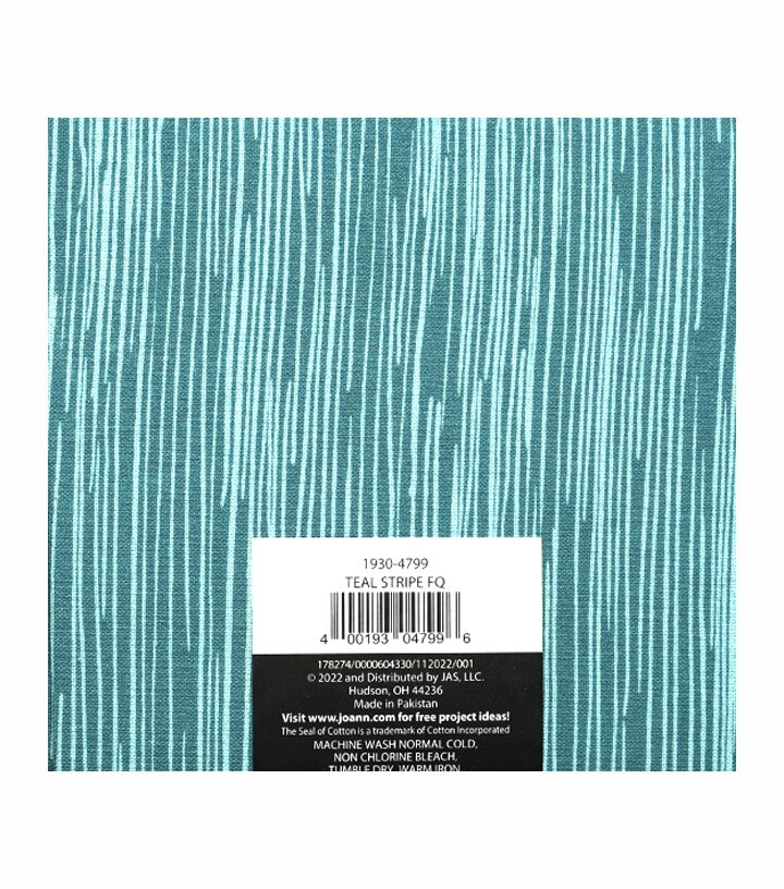 18 x 21 Teal Striped Cotton Fabric Quarter 1pc by Keepsake Calico