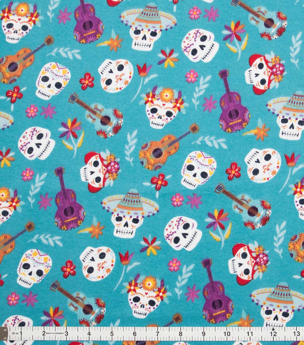 Super Snuggle Day Of The Dead Skeleton Faces Flannel Fabric