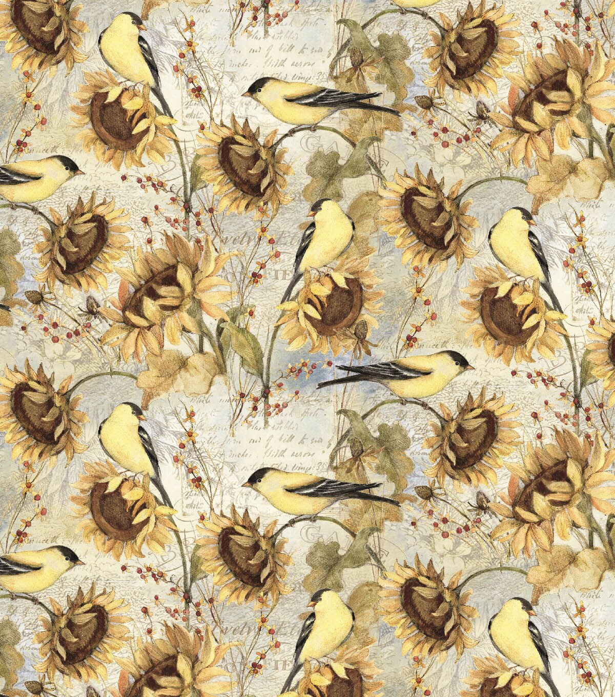 Harvest Sunflowers and Finches Harvest Cotton Fabric