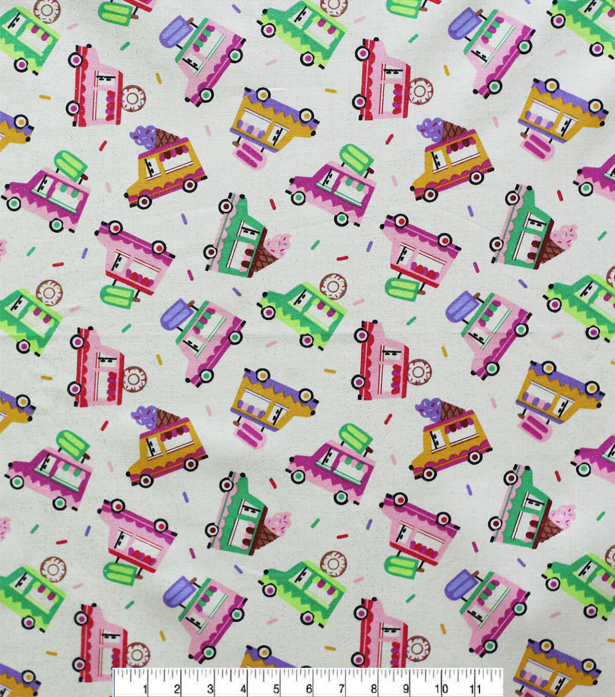 Sweet Treat Food Trucks Novelty Glitter Cotton Fabric