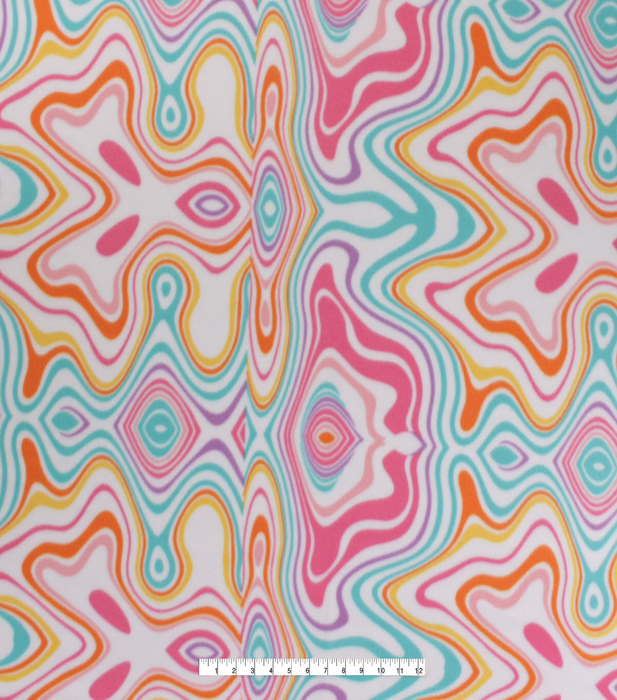 Rainbow Squiggles on White Blizzard Fleece Fabric