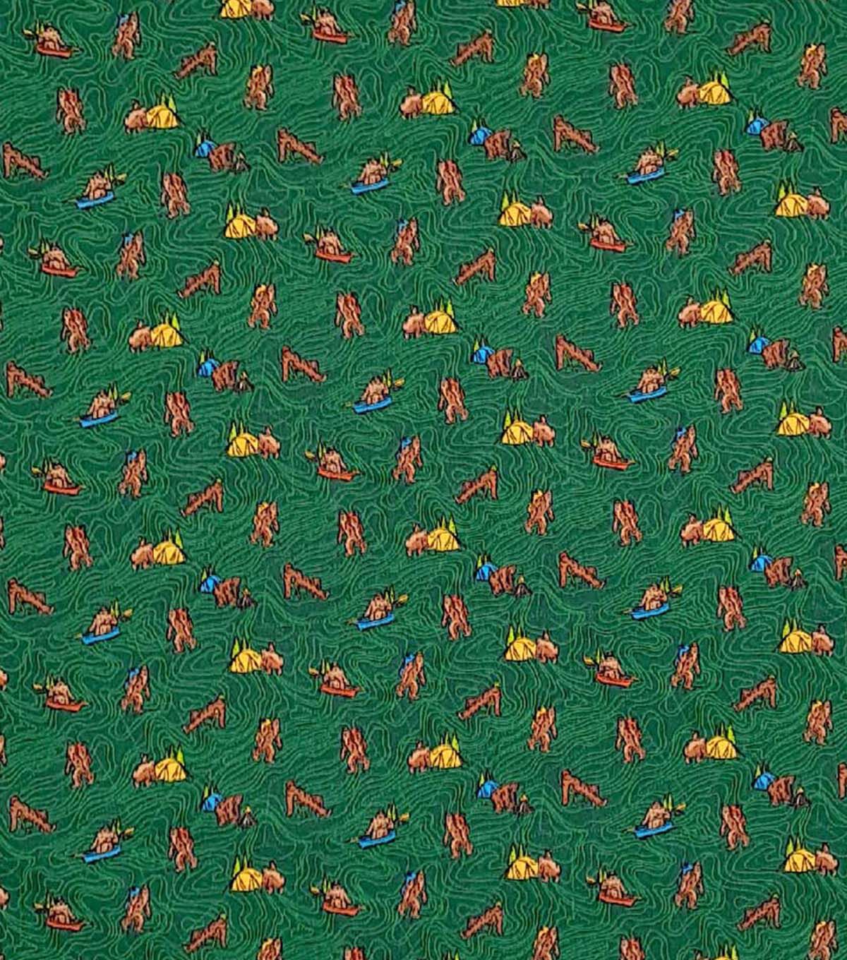 Adventures of Big Foot on Green Novelty Cotton Fabric