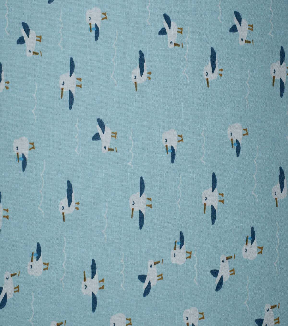 Nautical Seagulls on Blue Cotton Fabric by Quilter's Showcase