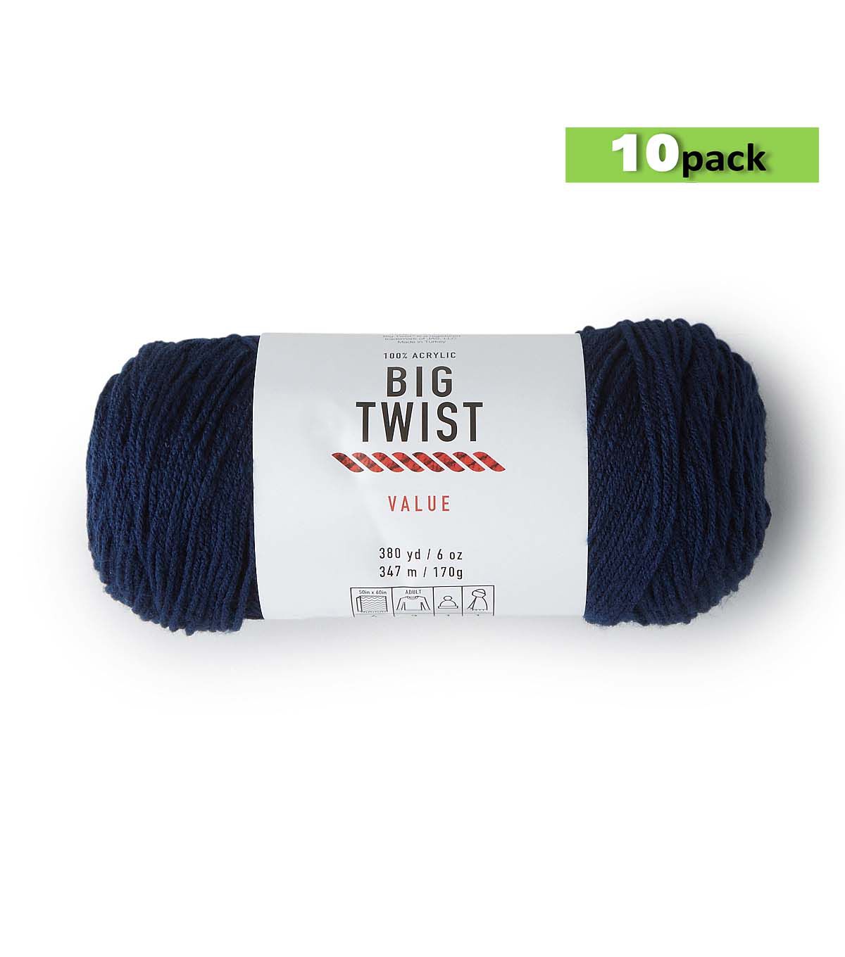 10pk Solid Navy Blue Medium Weight Acrylic 380yd Value Yarn by Big Twist