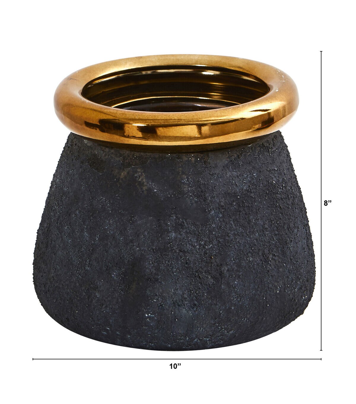 Nearly Natural 10 Black Stone Planter With Bronze Rim