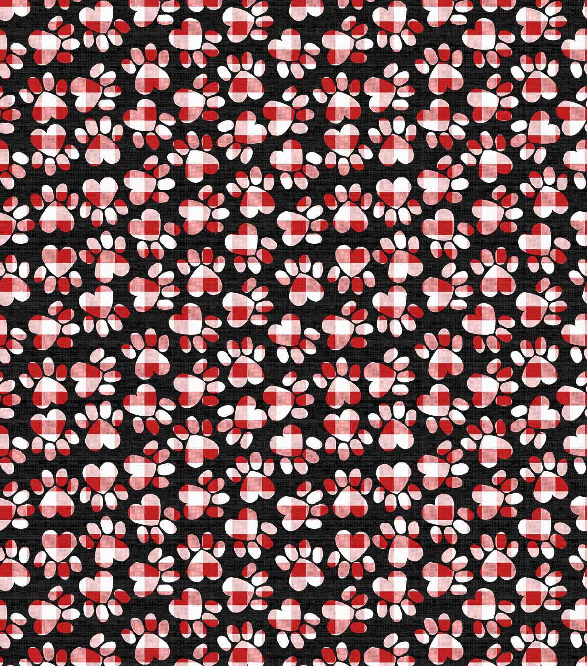 Plaid Paw Prints on Black Christmas Cotton Fabric