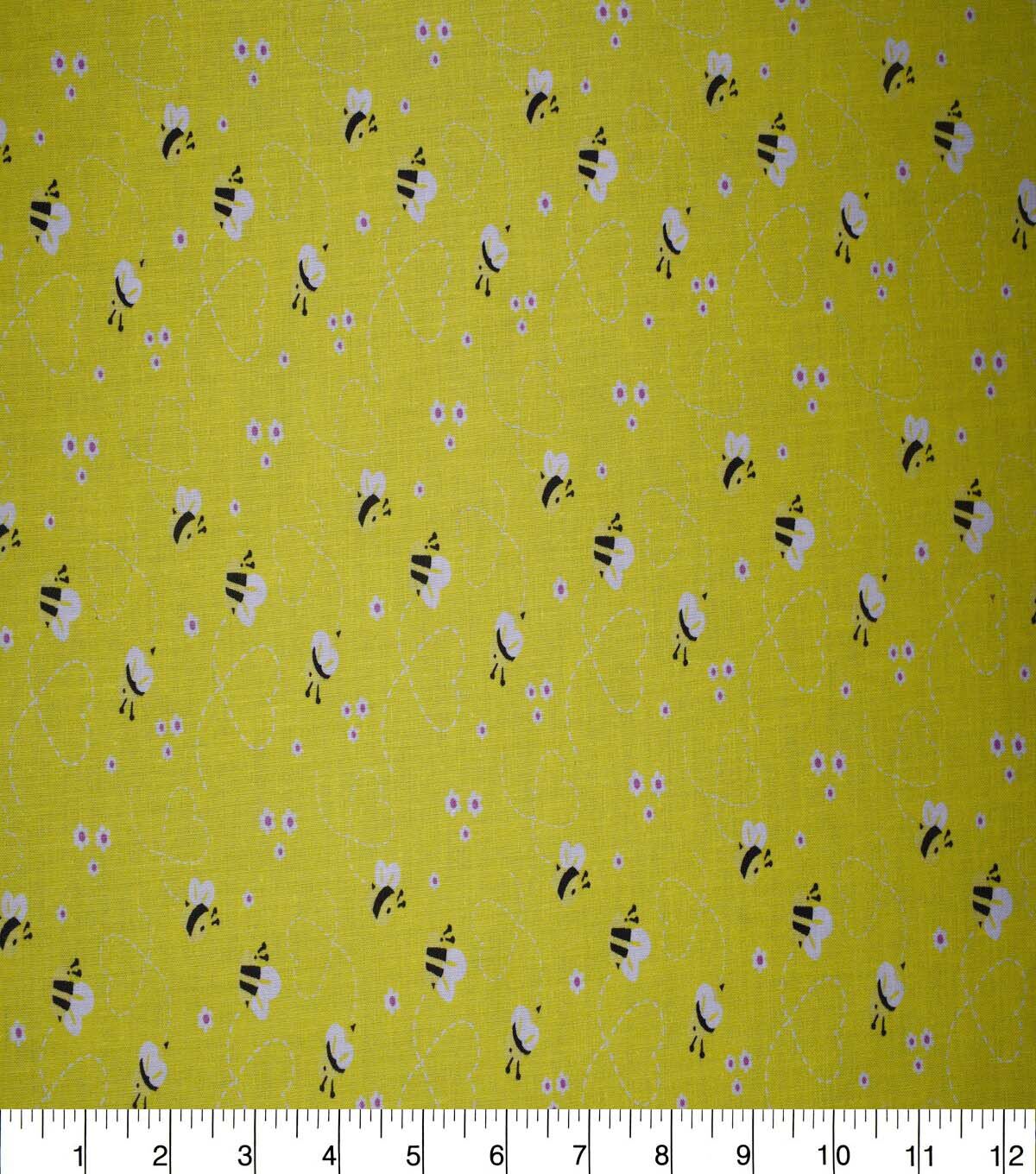 Buzzing Bees on Yellow Cotton Fabric by Quilter's Showcase
