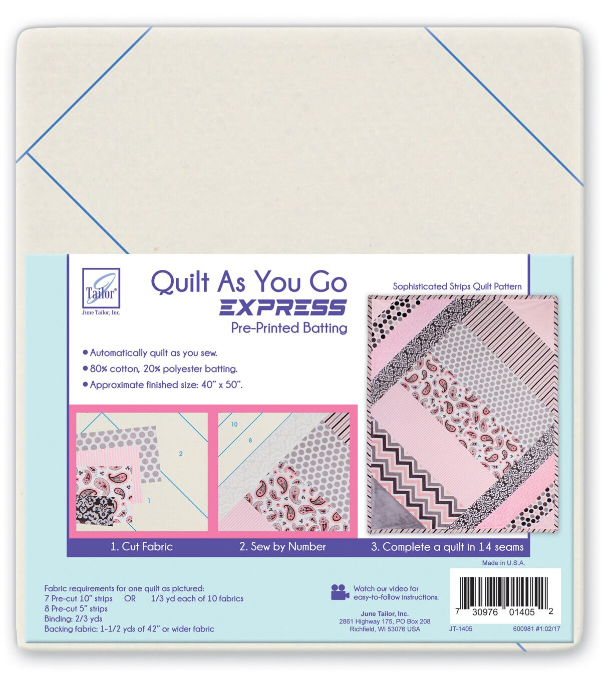 June Tailor Quilt As You Go Express Batting Sophisticated Strips