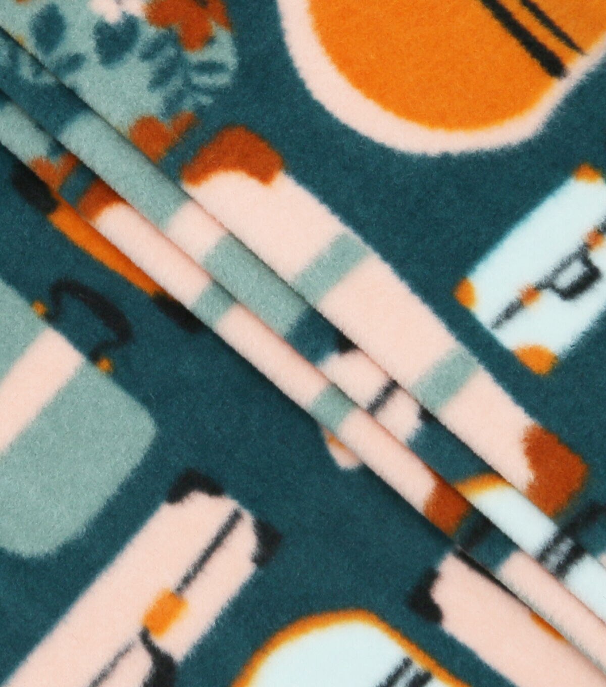 Floral Luggage on Blue Anti Pill Fleece Fabric