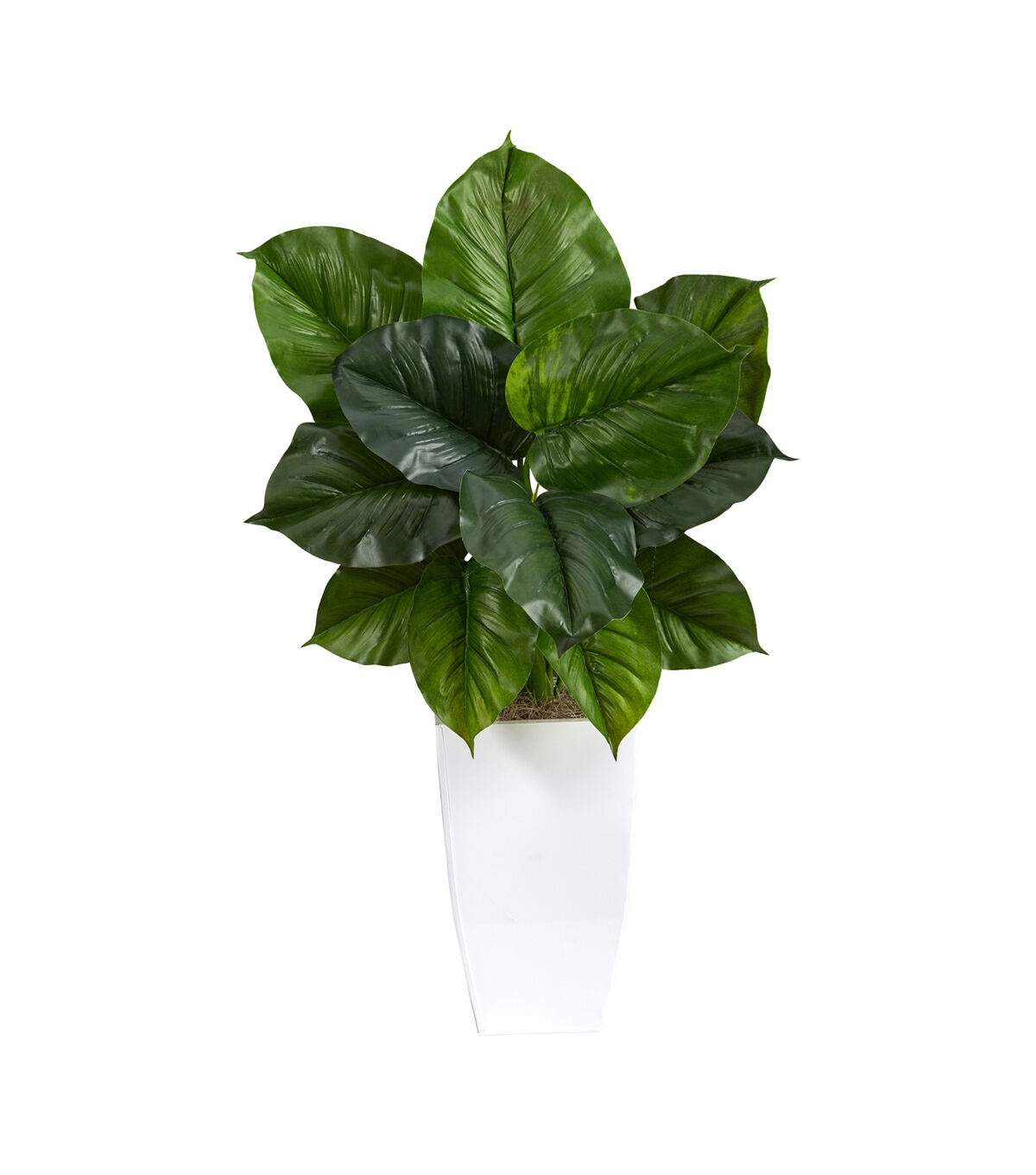 Nearly Natural 34 Large Philodendron Leaf Plant in White Metal Planter