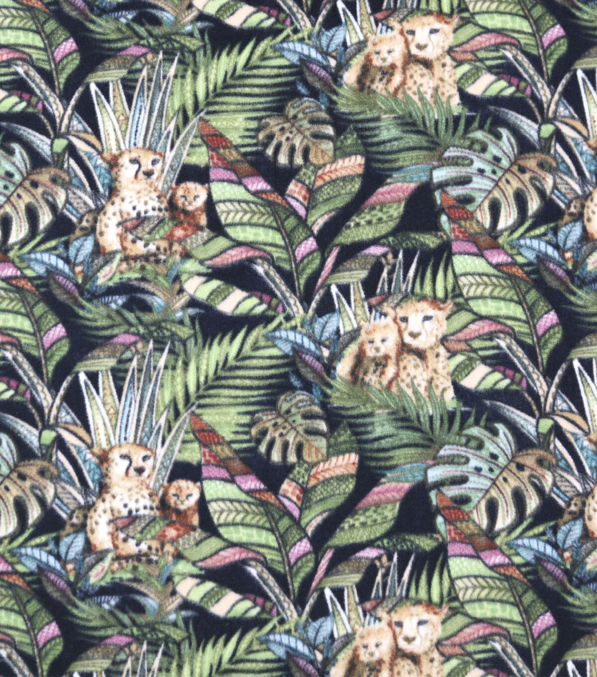 Leopards on Black Anti Pill Fleece Fabric