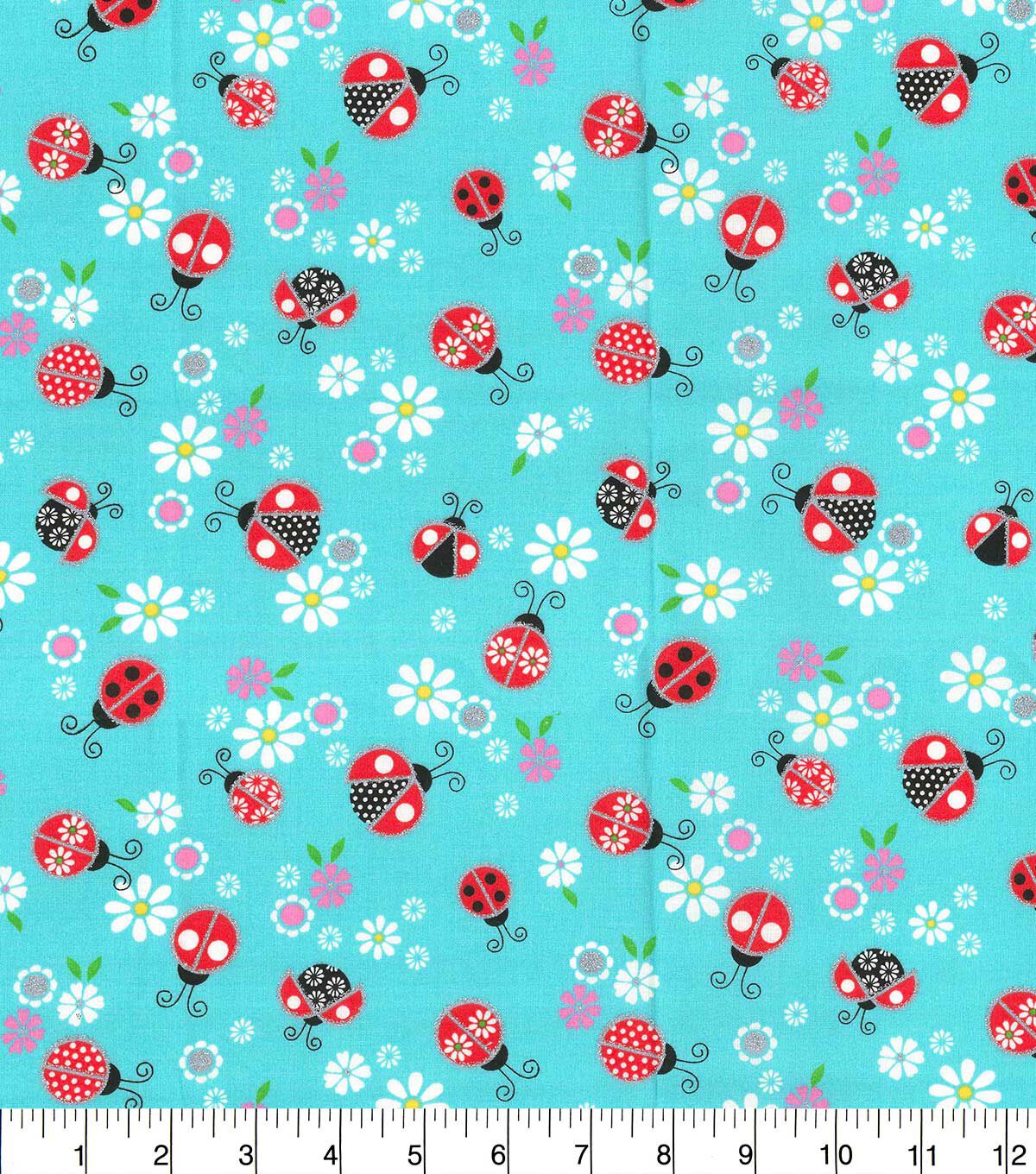 Fabric Traditions Lady Bug Novelty Metallic Cotton Fabric