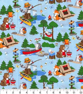 Fabric TraditionsAnimal Campers On Blue Novelty Cotton Fabric
