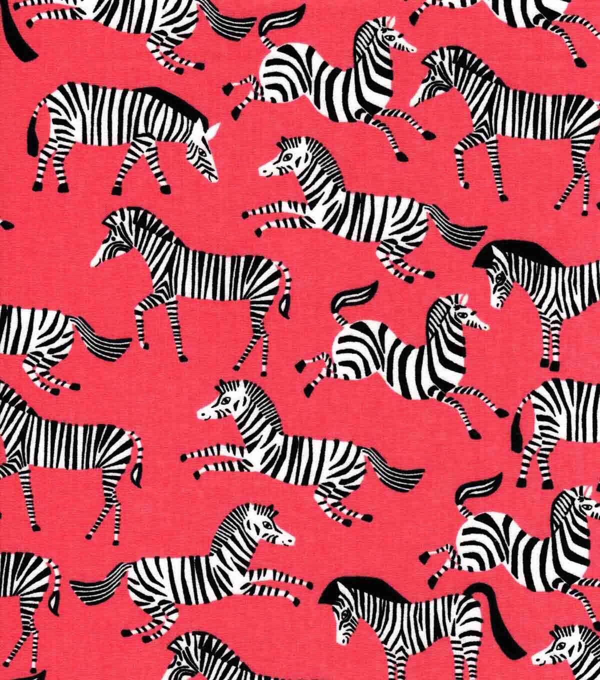 Zebras On Coral Novelty Cotton Fabric