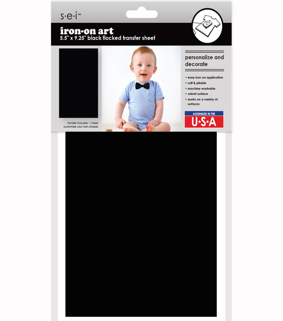 SEI 5.5 x 9 Black Iron On Art Flocked Transfer Sheet