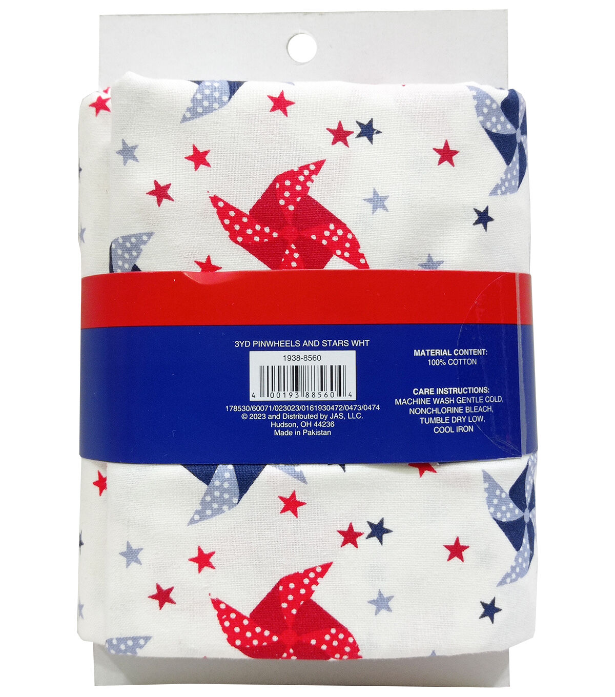 3yd Patriotic White Pinwheels & Stars Precut Cotton Fabric