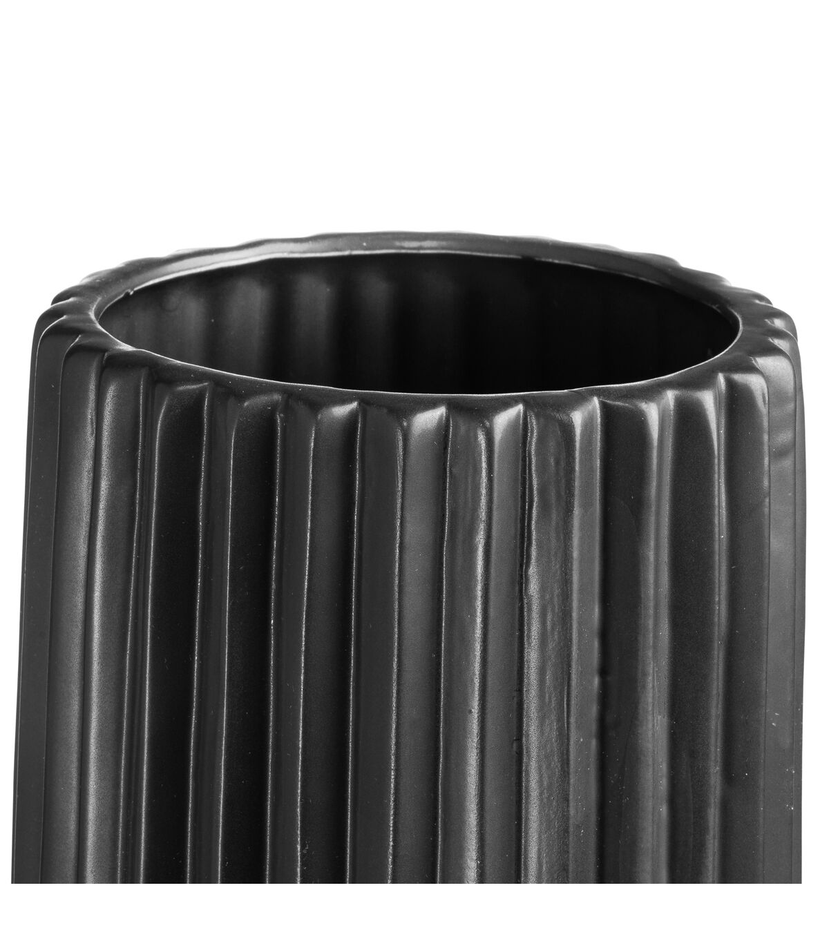 16'' Black Grooved Ceramic Container by Bloom Room