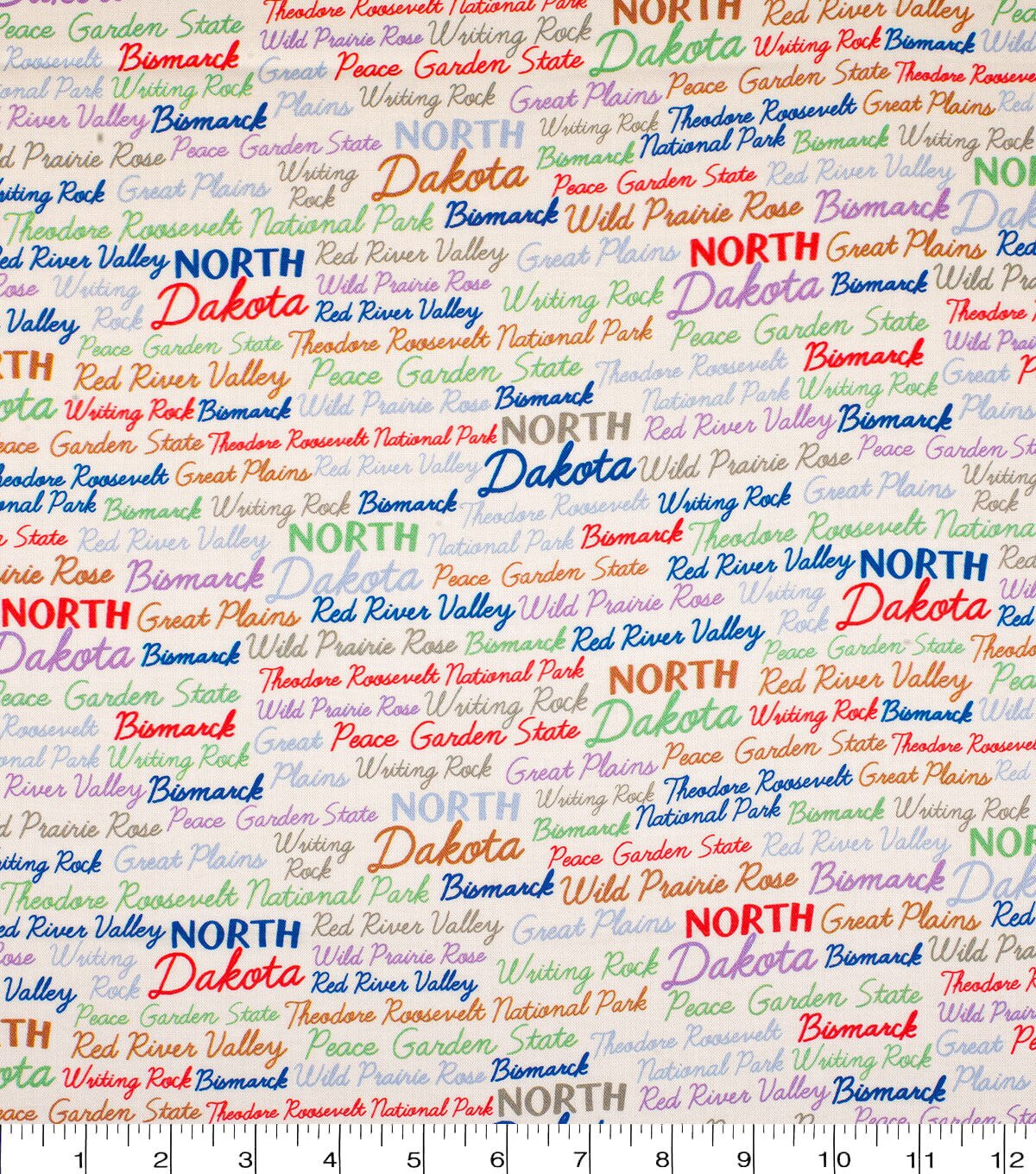 North Dakota Cotton Fabric Tossed Words
