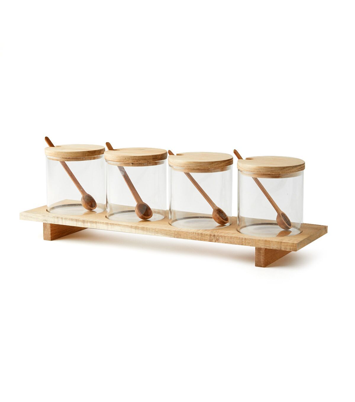 4ct Glass Jars & Wood Organization Shelf by Park Lane