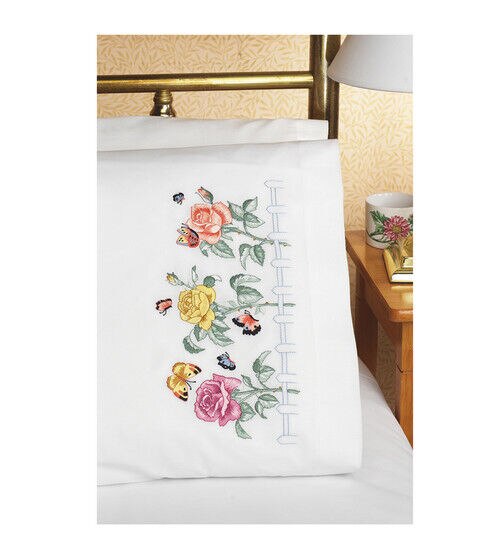 Janlynn 30 x 20 Rose Garden Stamped Embroidery Pillowcases 2pk