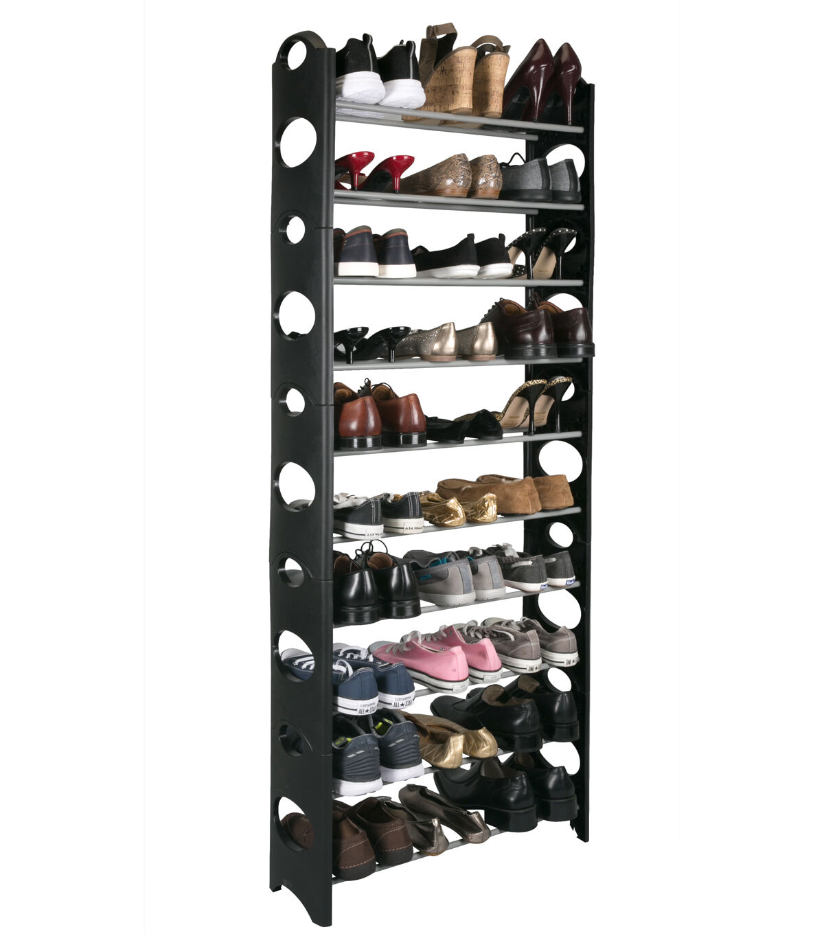 Simplify 61 Black 30 Pair Stackable Shoe Rack