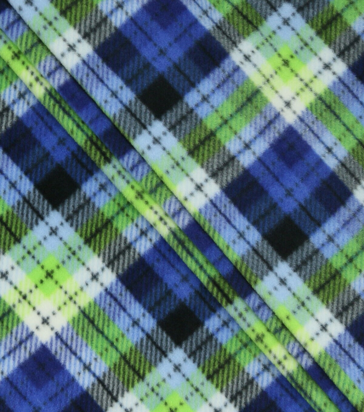 Green & Blue Vertical Plaid Anti Pill Fleece Fabric