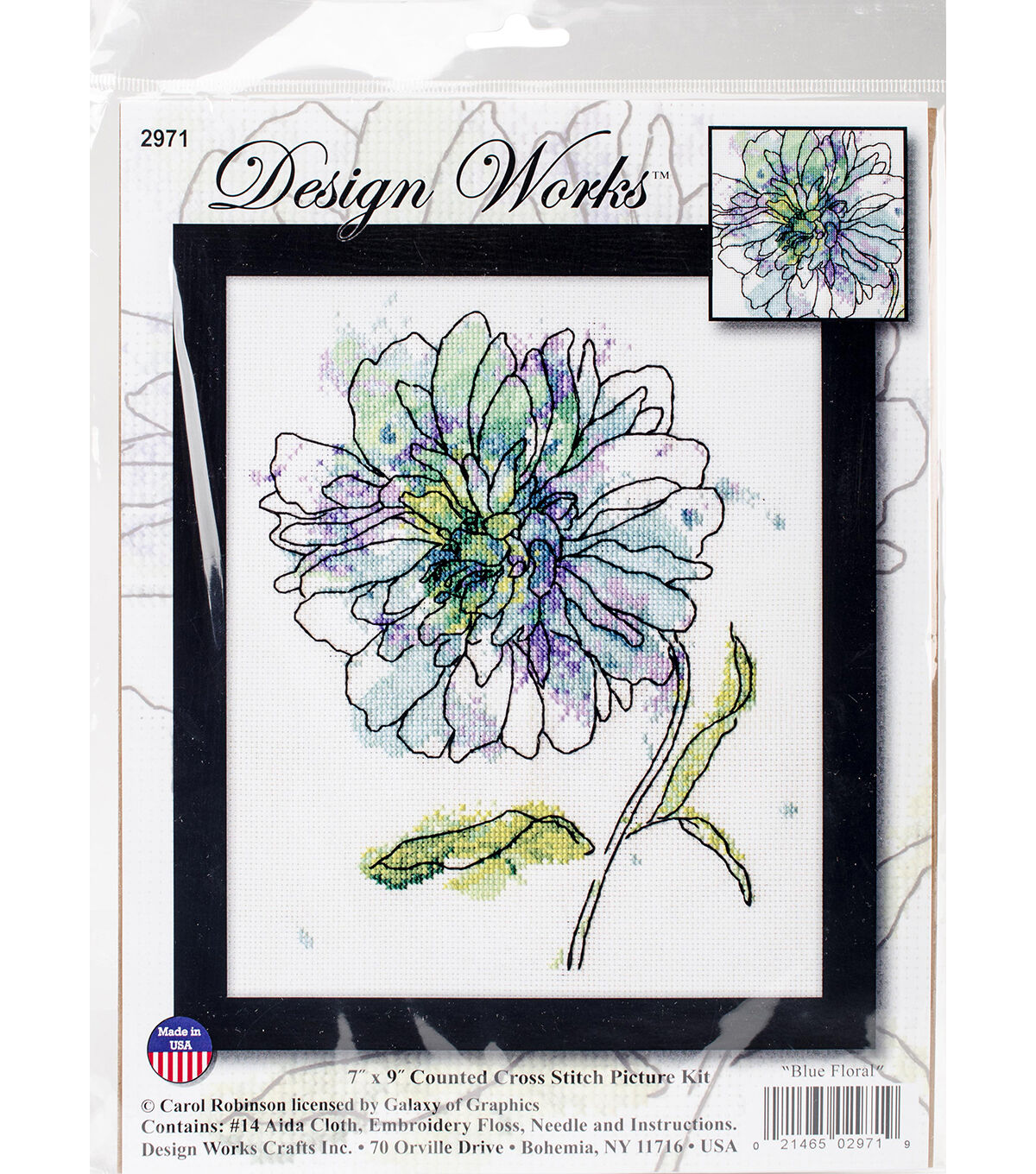 Design Works 7 x 9 Blue Floral Counted Cross Stitch Kit