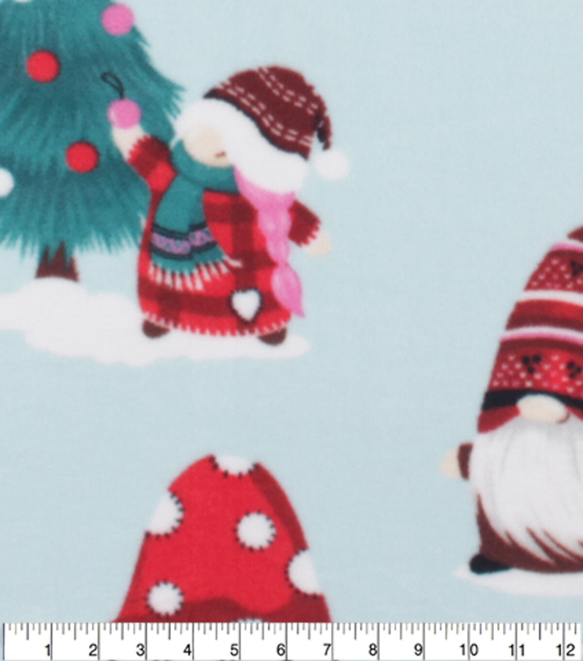 Christmas Gnomes on Blue Anti Pill Fleece Fabric