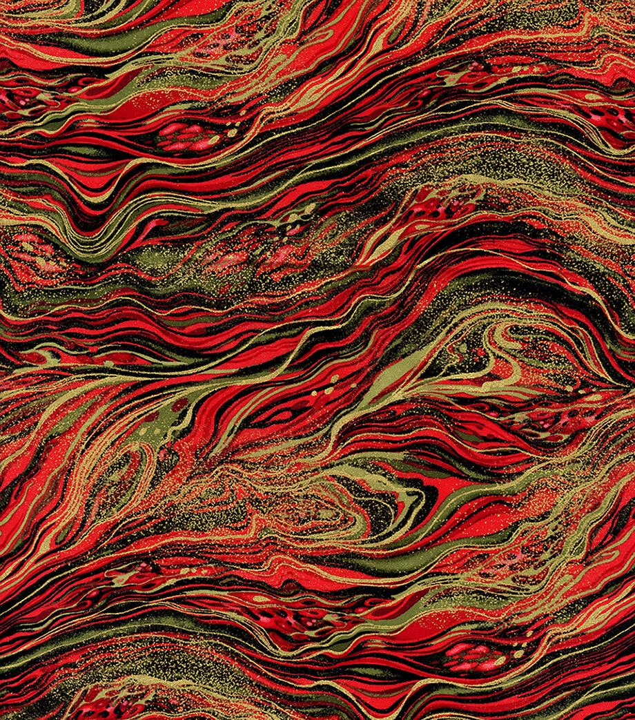 Hi Fashion Red & Green Blender Premium Metallic Cotton Fabric