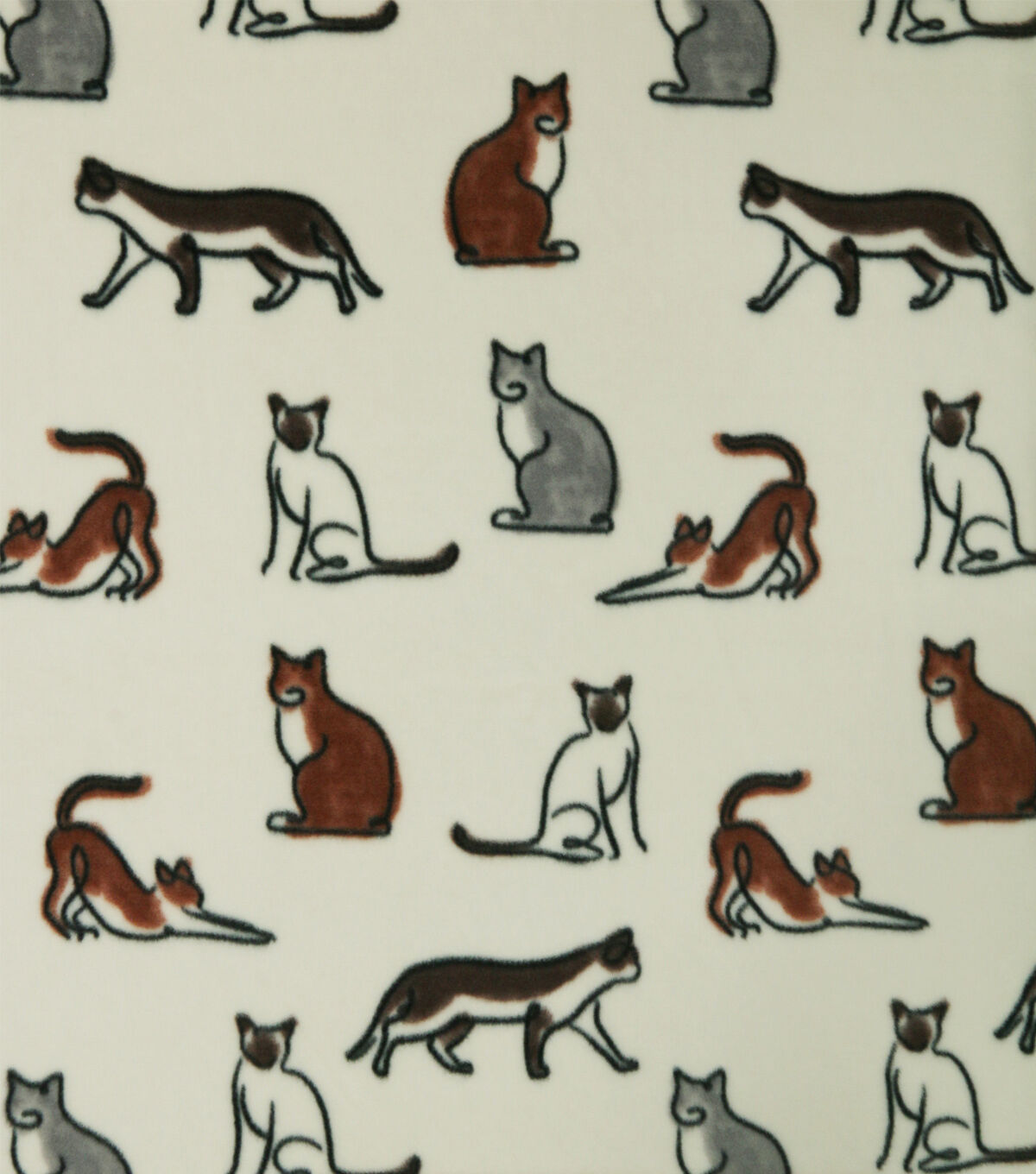 Multiple Sketched Cats on Ivory Anti Pill Fleece Fabric
