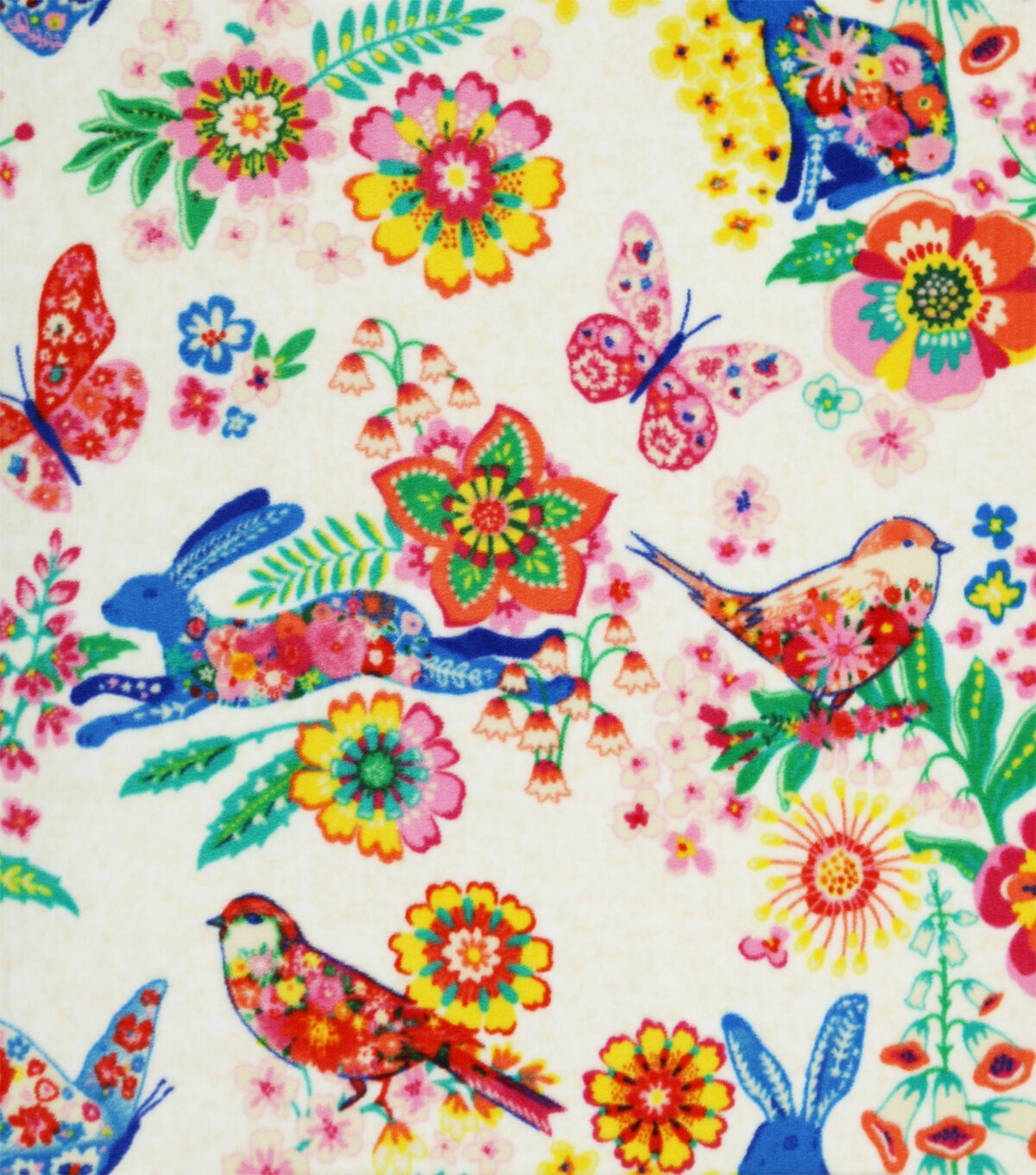Multicolor Birds & Floral Luxe Fleece Fabric