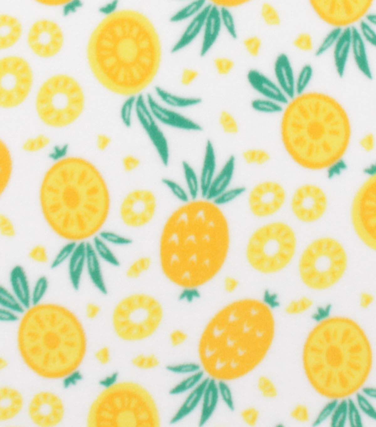 Pineapple Slices on White Anti Pill Plush Fleece