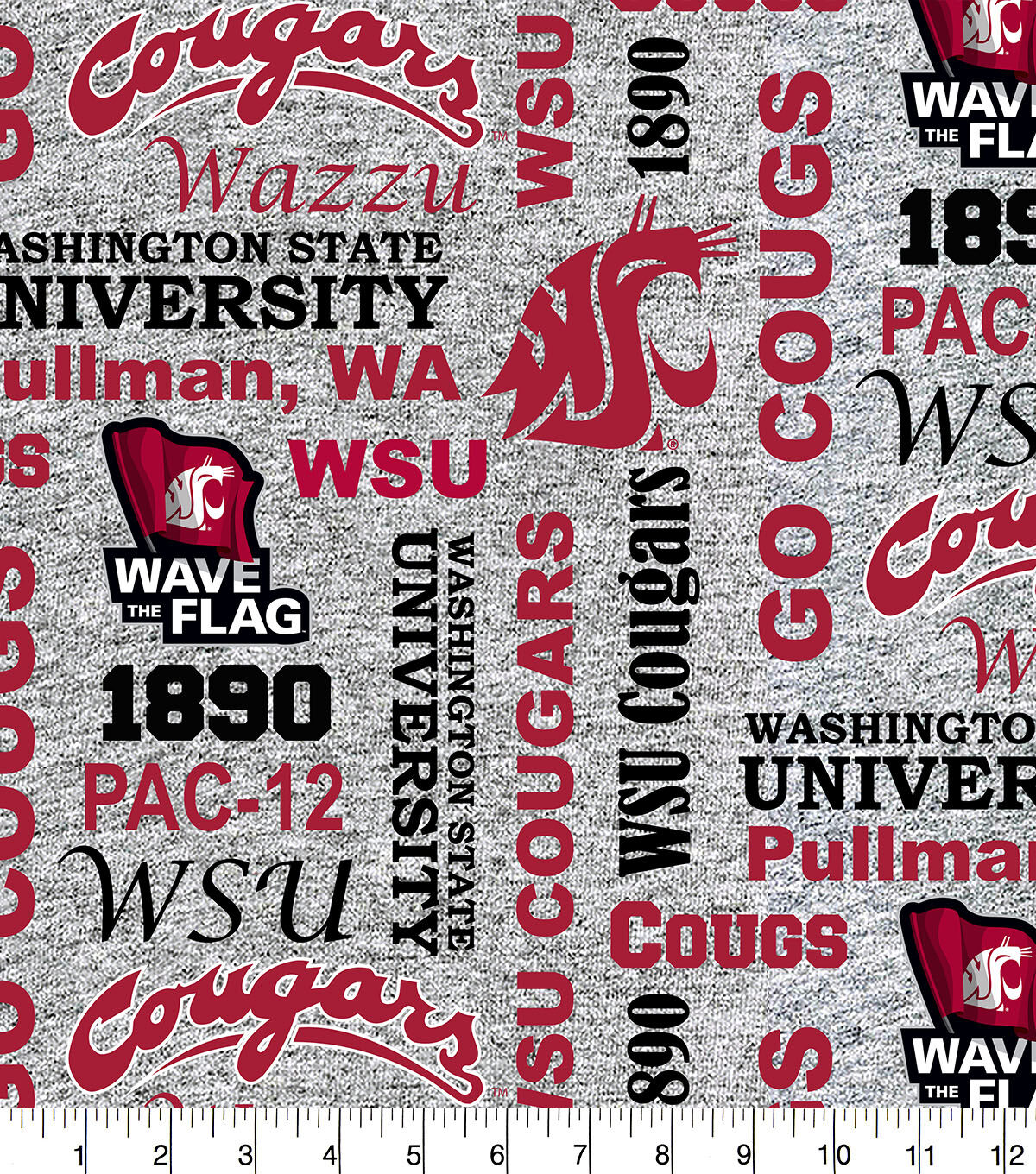 Washington State University Cougars Fleece Fabric Heather Verbiage