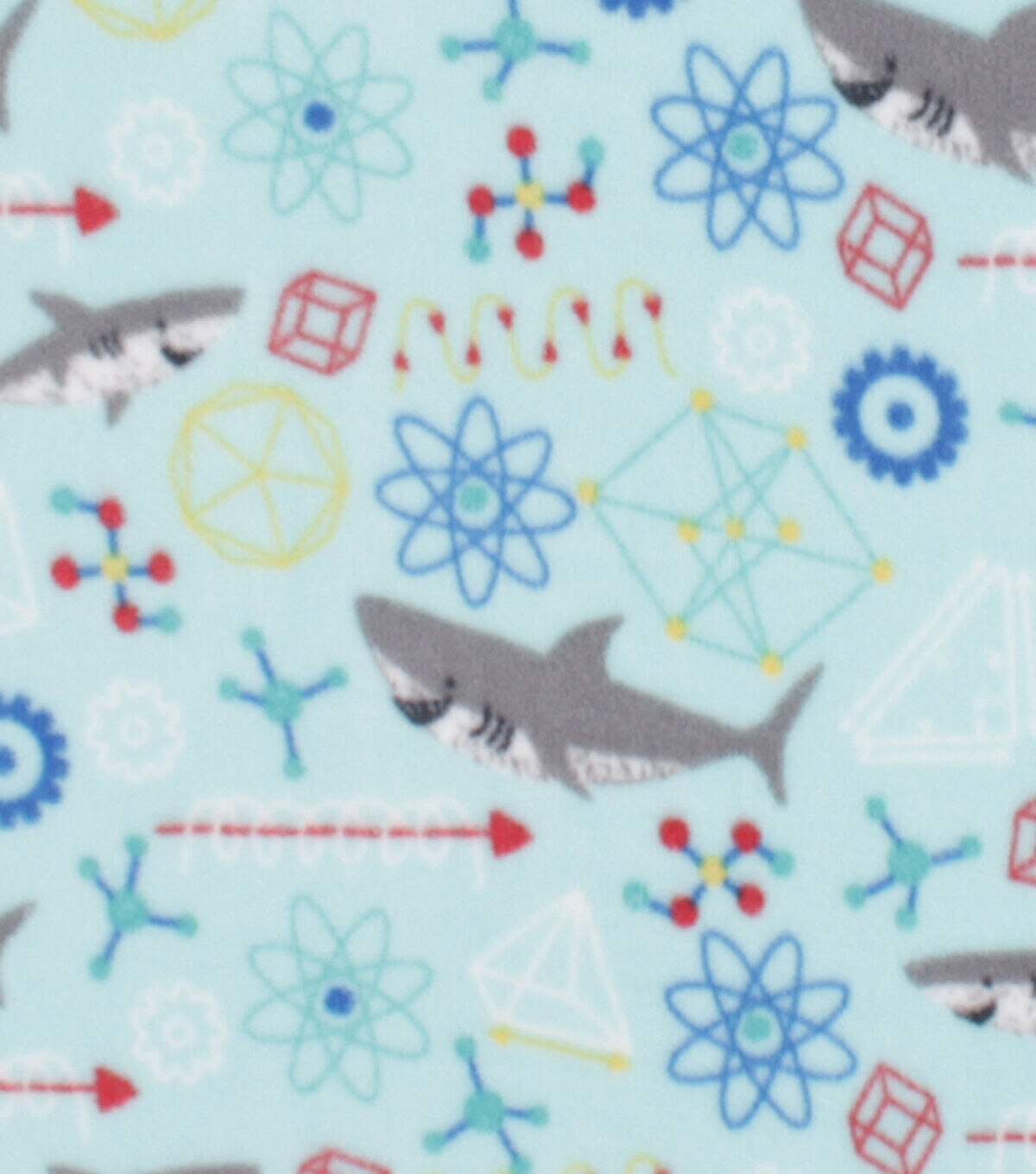 Science & Sharks on Blue Anti Pill Fleece Fabric