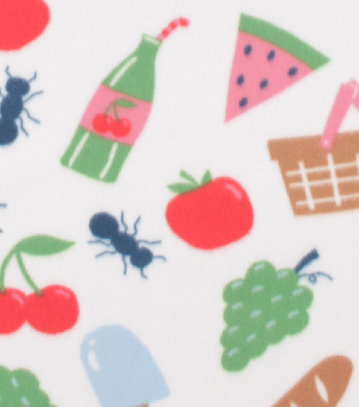Icons on White Blizzard Fleece Fabric