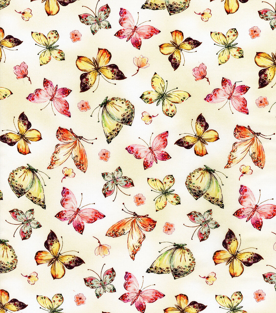 Yellow Spring Floral Butterflies Premium Cotton Fabric