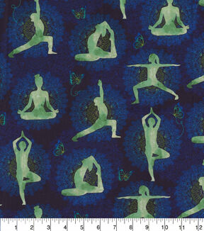 Fabric Traditions Dark Blue Namaste Novelty Cotton Fabric