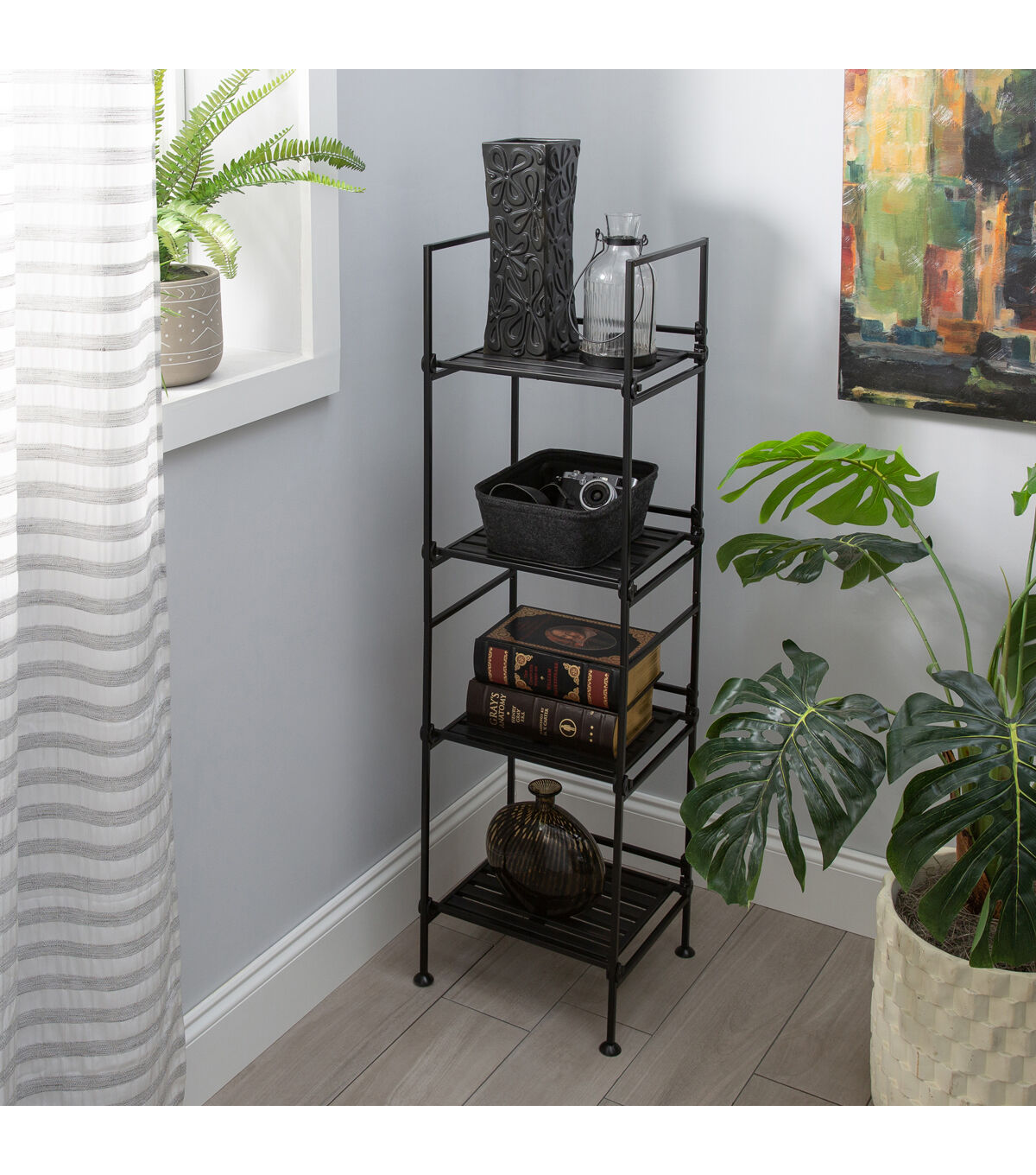 Organize It All 45 Black 4 Tier Square Shelving Tower