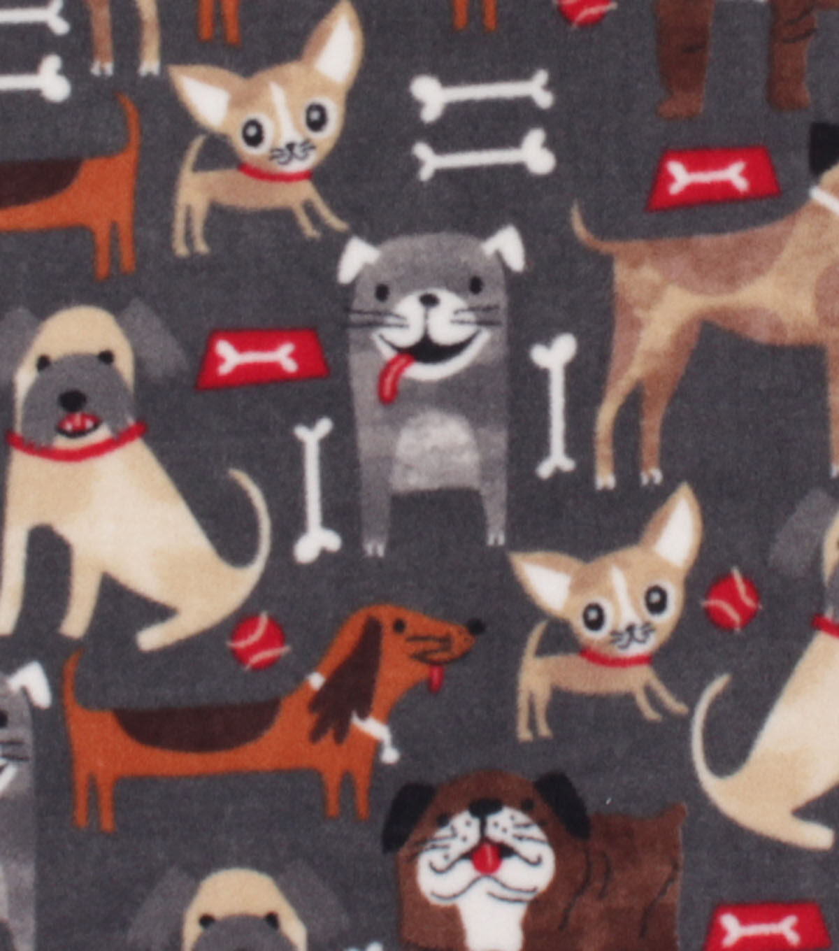 Playful Dogs on Gray Anti Pill Fleece Fabric