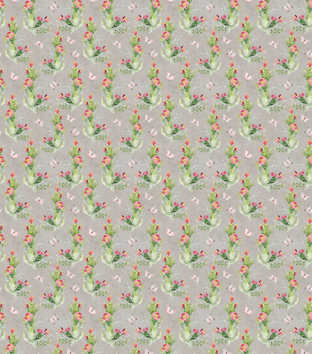 Susan Winget Cactus on Gray Premium Cotton Fabric
